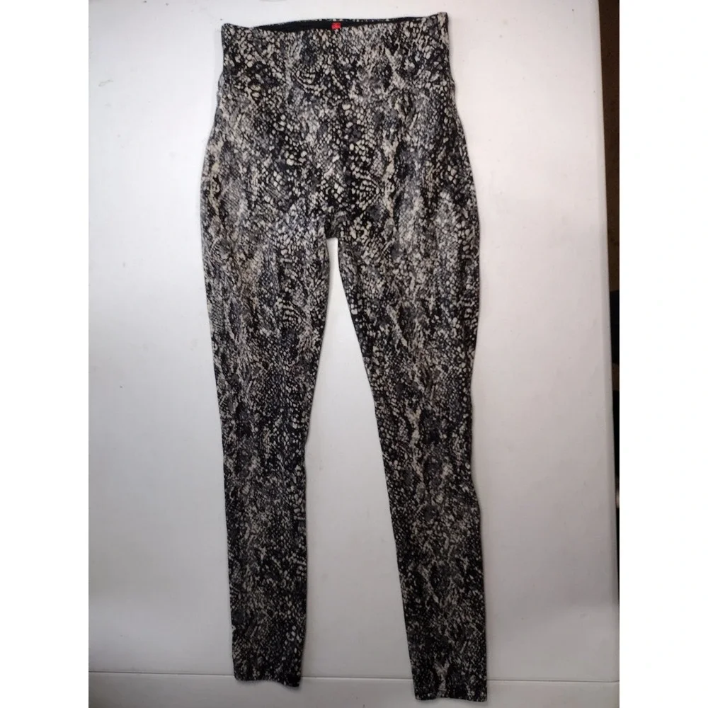Spanx Girls Faux Leather Snake Print‎ Leggings Grey Black High Rise Size L 10-12